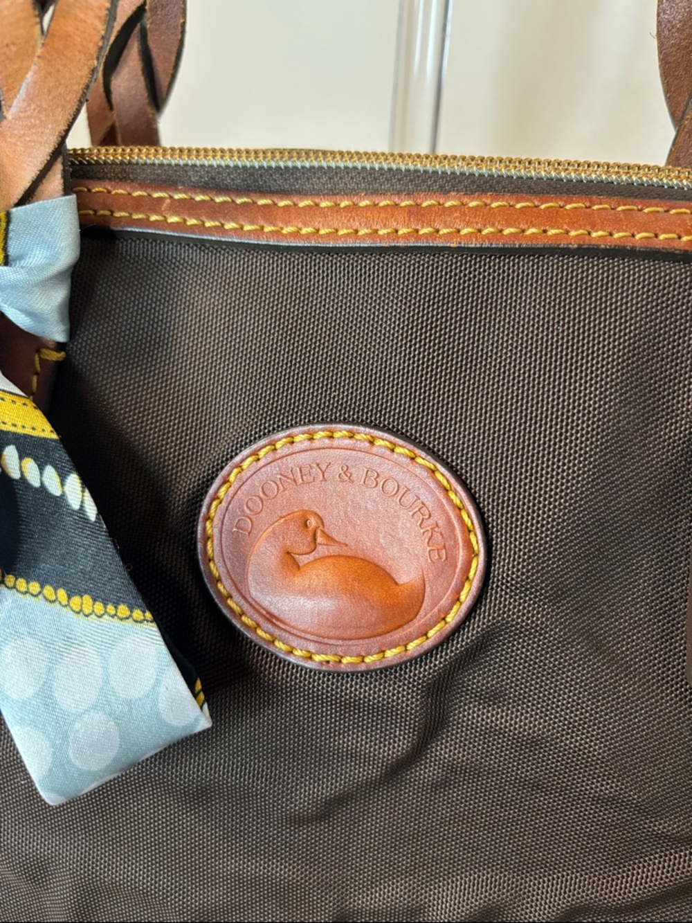 🔥LOW START Dooney & Bourke brown nylon domed satchel w/ braided leather handles - Picture 9 of 16